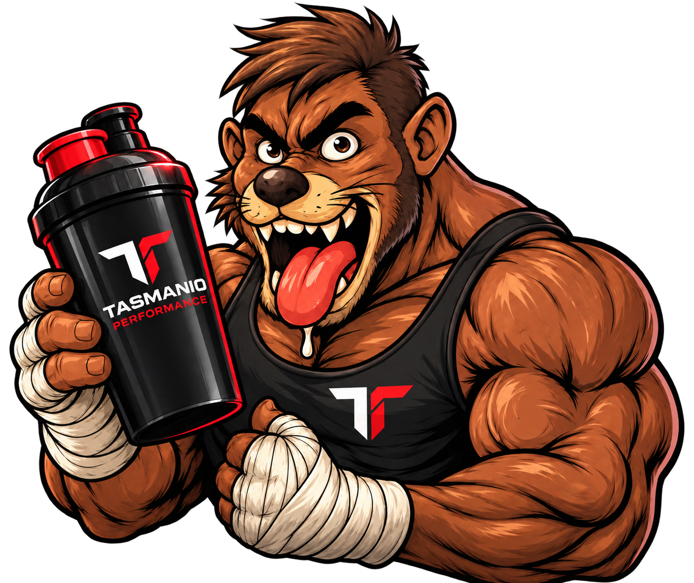 Tasmanio, la mascota de la marca, con su shaker